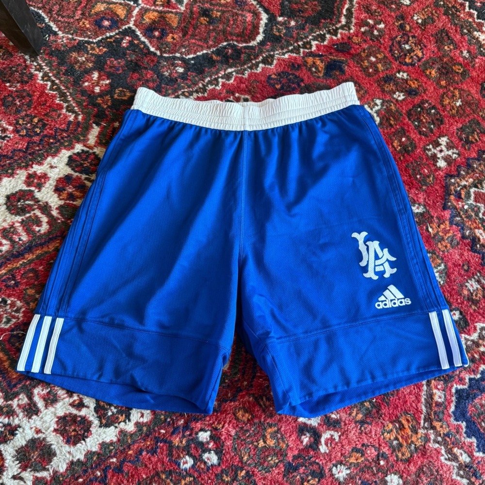 Adidas Shorts Mens L Blue LA Dodgers Basketball Mesh Athletic Side Stripe Logo